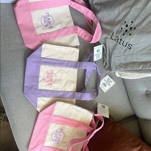 Trader Joe’s pastel 2 pink and 1 purple mini tote